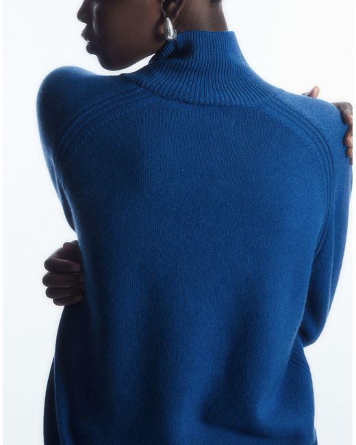 COS Blue Pure Cashmere Turtleneck Sweater
