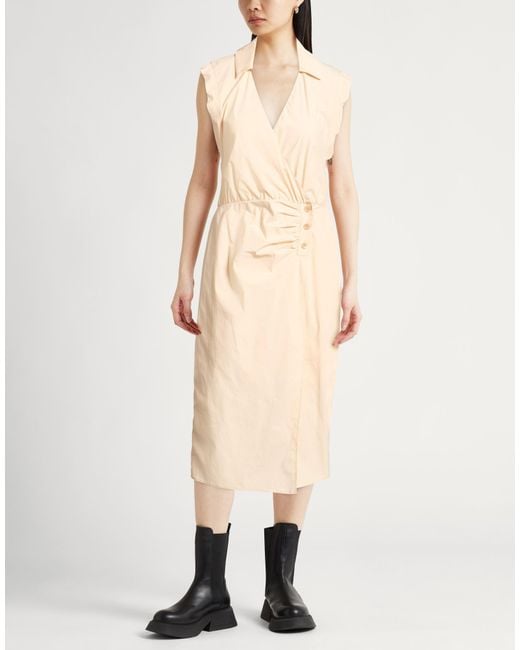 Patrizia Pepe Natural Sand Midi Dress Cotton, Polyamide, Elastane