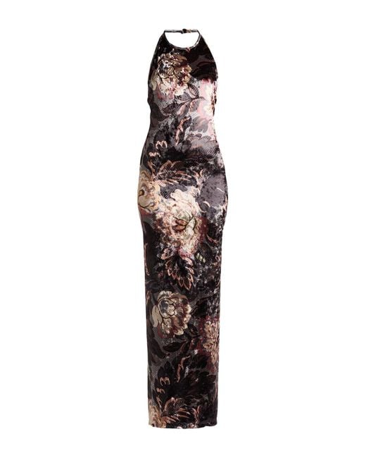 Etro White Charcoal Maxi Dress Polyester, Elastane
