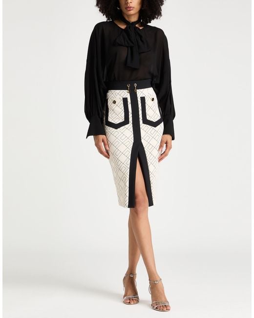 Elisabetta Franchi White Cream Midi Skirt Polyester, Elastane
