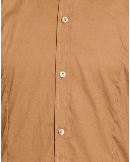 Daniele Alessandrini Brown Camel Shirt Cotton, Elastane for men