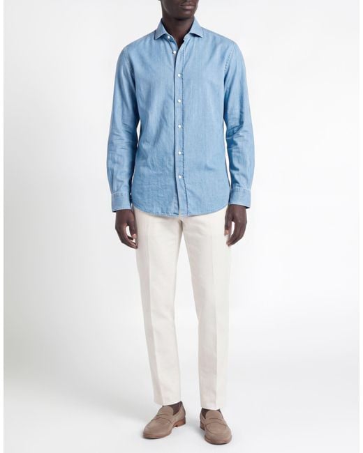 Brunello Cucinelli Blue Denim Shirt Cotton for men