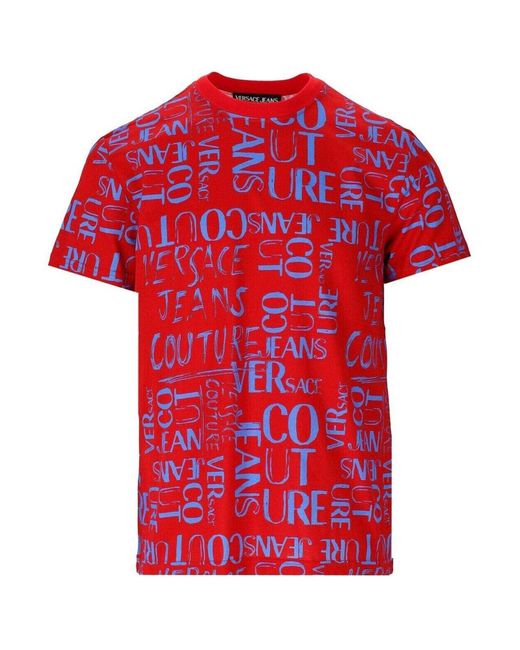 T-shirt doodle logo rossa di Versace in Red da Uomo