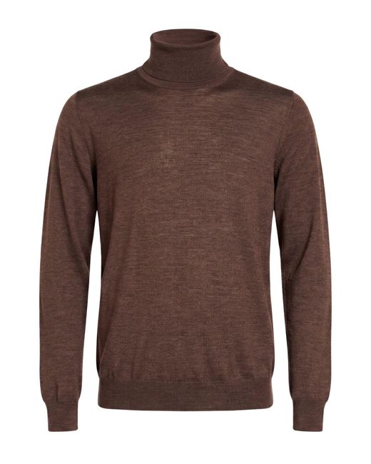 Tagliatore Brown Chocolate Turtleneck Virgin Wool, Silk for men