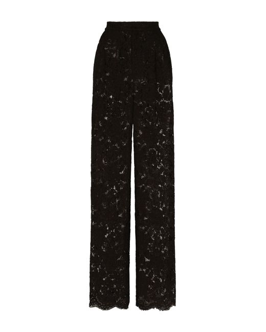 Dolce & Gabbana Black Ausgestellte Hose Aus Elastischer Spitze Mit Logo
