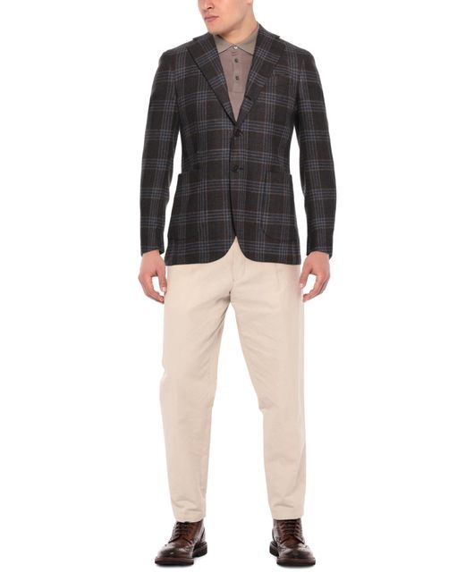 SARTITUDE NAPOLI Black Dark Blazer Virgin Wool, Linen, Silk, Cashmere for men