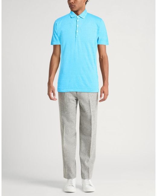 120% Lino Blue Polo Shirt Linen for men