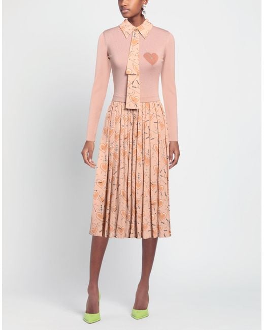Elisabetta Franchi Pink Blush Midi Dress Wool, Viscose