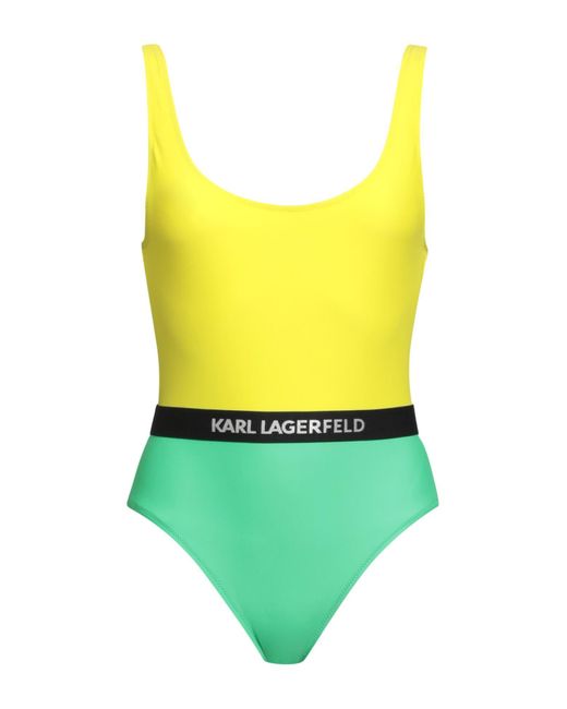 Karl Lagerfeld Yellow Colour-block Logo-band Swimsuit
