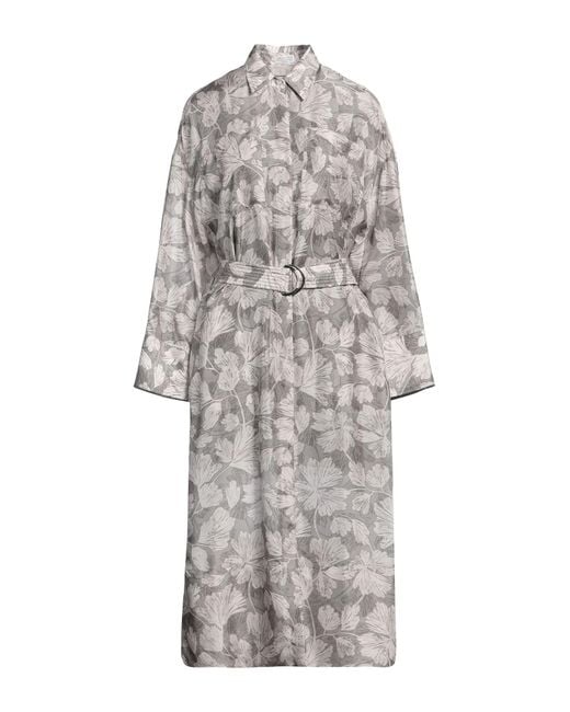 Brunello Cucinelli Gray Midi Dress Silk, Brass
