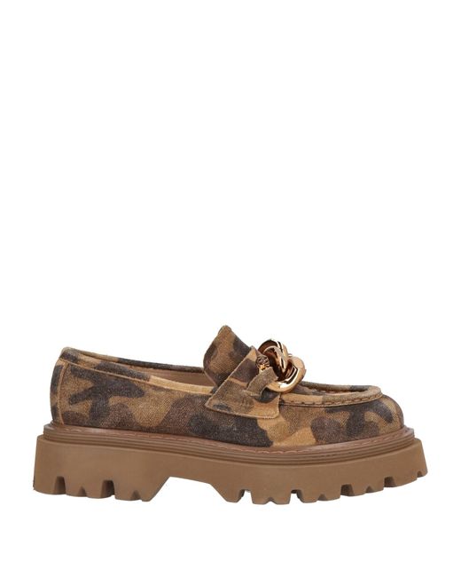 Casadei Brown Khaki Loafers Leather