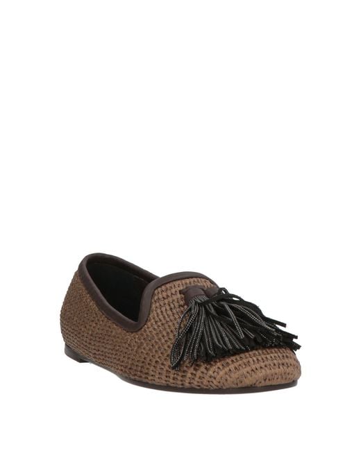 Brunello Cucinelli Brown Sand Loafers Synthetic Fibers