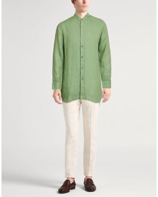 120% Lino Green Military Shirt Linen for men