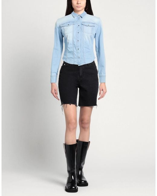 Please Blue Denim Shirt Cotton, Polyester, Lyocell