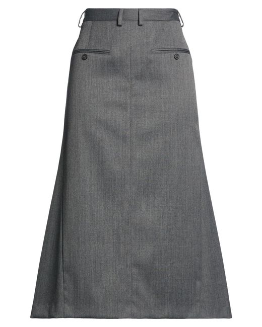 MM6 by Maison Margiela Gray Midi Skirt Polyester, Virgin Wool, Elastane