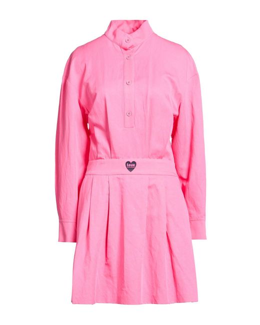 Love Moschino Pink Mini Dress Linen, Lyocell, Cotton