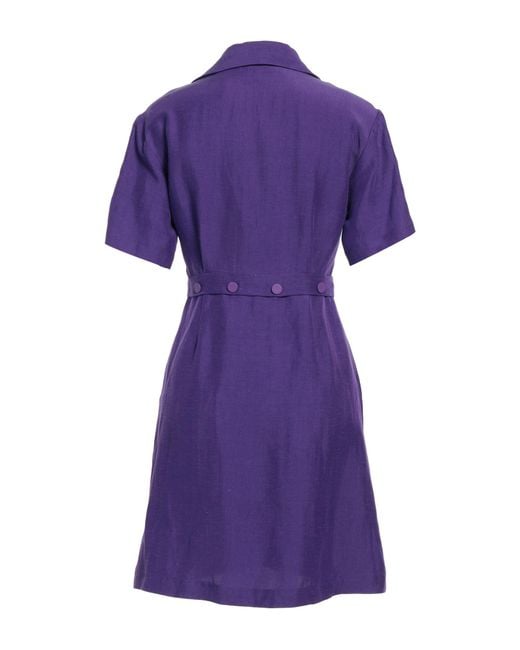 Sandro Purple Mini Dress Viscose, Linen