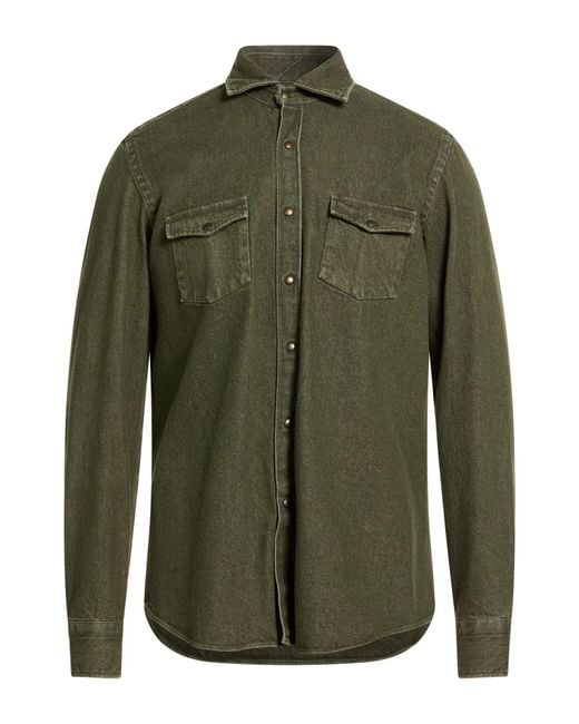 Giannetto Portofino Green Military Denim Shirt Cotton for men