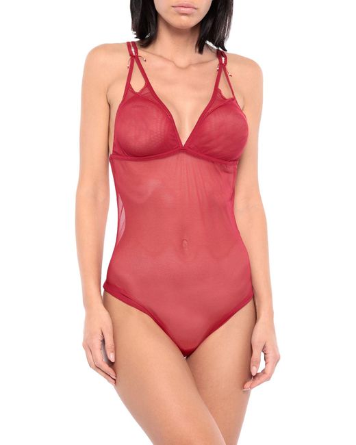 La Perla Tulle Lingerie Bodysuit in Red - Lyst