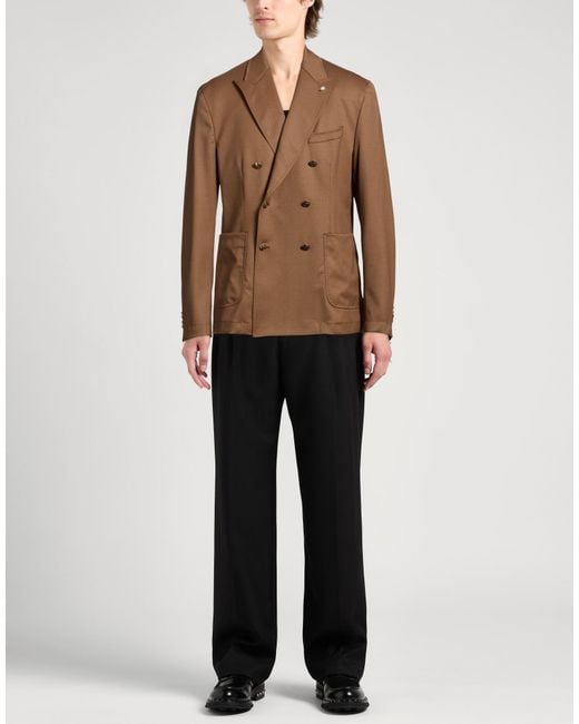 Manuel Ritz Brown Camel Blazer Wool, Elastane for men