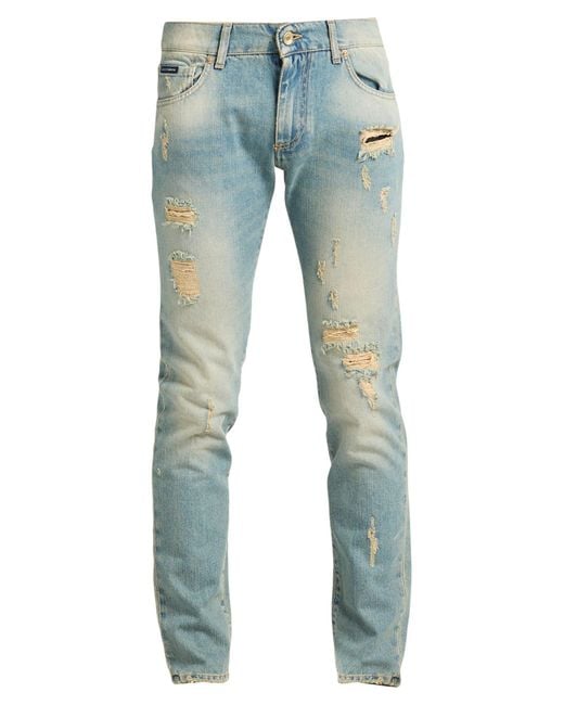 Dolce & Gabbana Blue Jeans Cotton, Leather for men