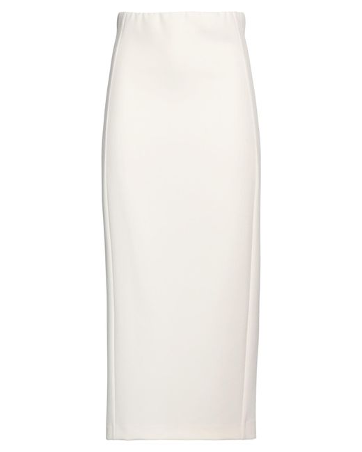 Semicouture White Cream Midi Skirt Polyester, Elastane