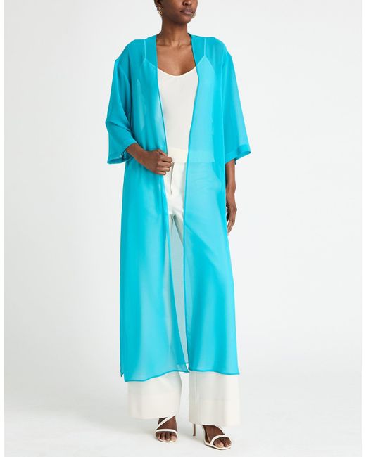 SIMONA CORSELLINI Blue Overcoat & Trench Coat Polyester