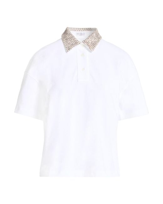 Brunello Cucinelli White Polo Shirt Cotton, Elastane, Silk, Synthetic Fibers