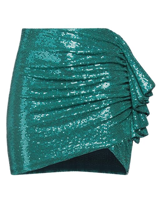 CINQRUE Green Emerald Mini Skirt Nylon, Metallic Fiber, Elastane
