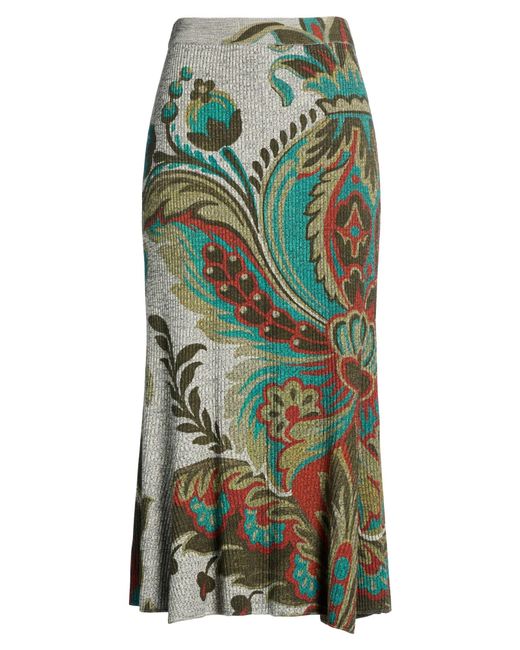 Etro Green Midi Skirt Wool