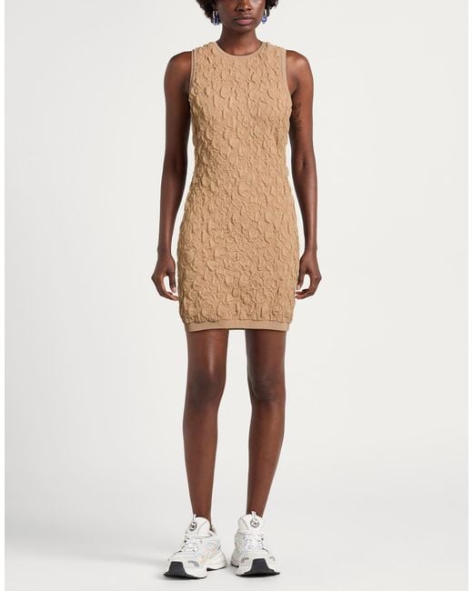 Elisabetta Franchi Natural Camel Mini Dress Viscose, Polyamide, Cotton, Elastane
