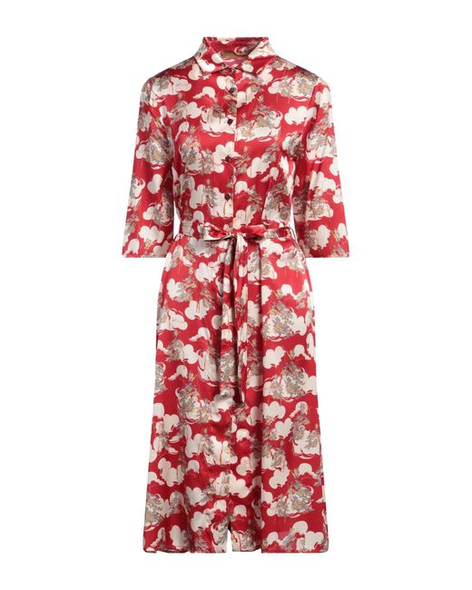 Siyu Red Midi Dress Silk, Elastane