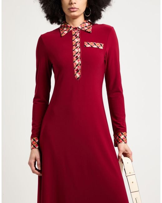 Maliparmi Red Midi Dress Polyester, Elastane, Viscose