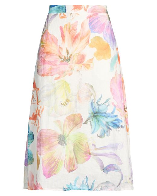 120% Lino White Midi Skirt Linen
