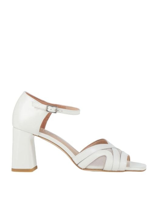 Zinda White Sandals Leather, Textile Fibers