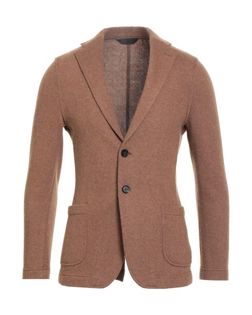 Paoloni Brown Camel Blazer Wool, Polyamide for men