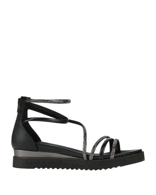 Divine Follie Black Sandals Leather, Textile Fibers