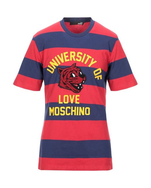 Love Moschino Red University Striped T-shirt for men