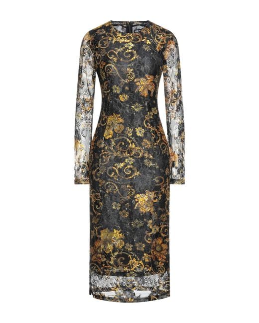 Versace Jeans Couture Black Midi Dress Polyamide, Metallic Polyester