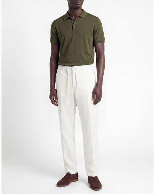Boss White Pants Linen, Polyester, Viscose, Elastane for men