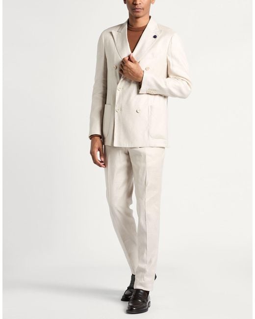 Lardini White Ivory Suit Linen, Viscose, Elastane for men