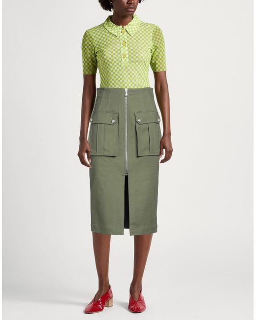 Veronica Beard Green Military Midi Skirt Cotton, Elastane