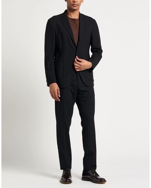 Santaniello Black Suit Wool, Polyester, Elastane for men