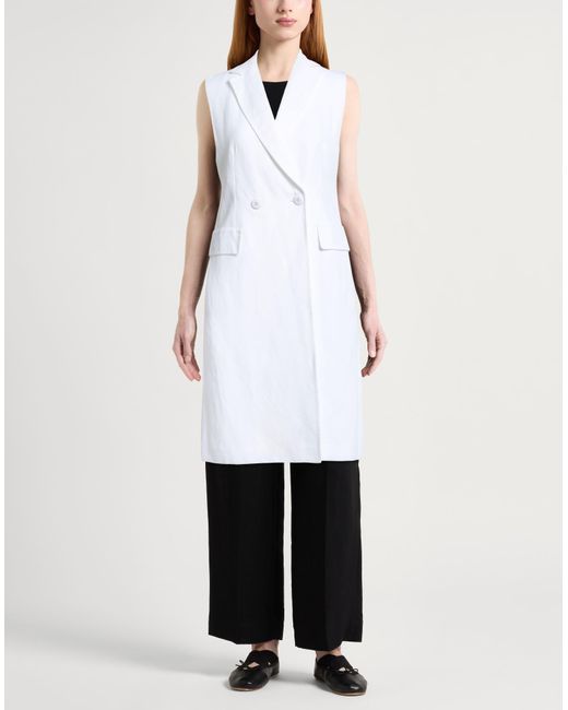 Max Mara White Overcoat & Trench Coat Viscose, Linen