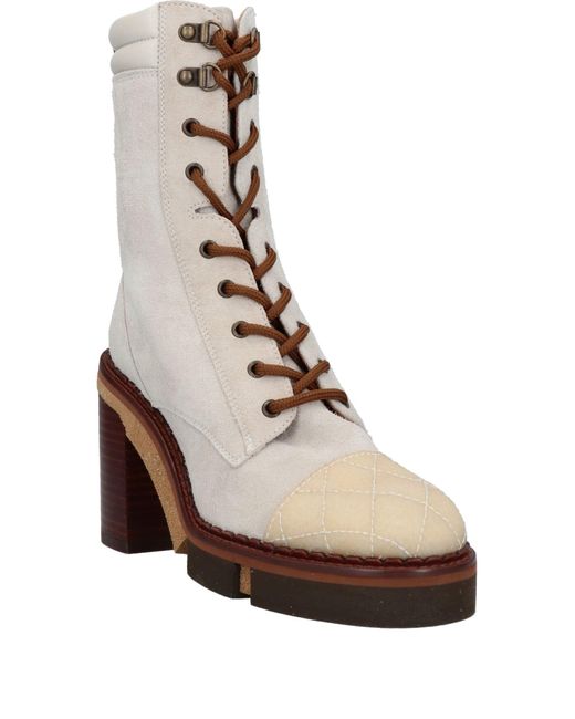 Fabi Natural Ivory Ankle Boots Leather
