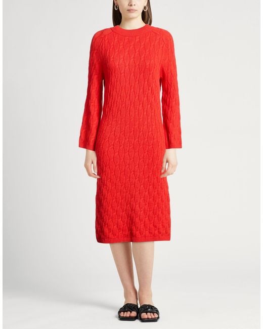 Agnona Red Midi Dress Cashmere, Metal