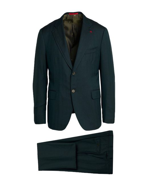 Isaia Blue Dark Suit Wool, Silk for men