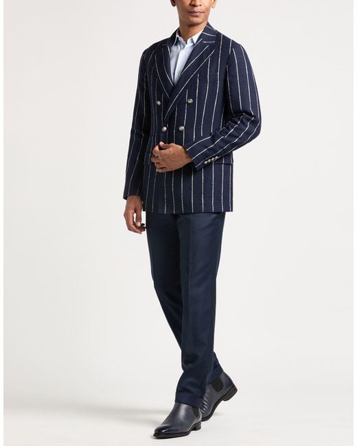 Brunello Cucinelli Blue Midnight Blazer Linen, Wool, Polyester, Silk for men