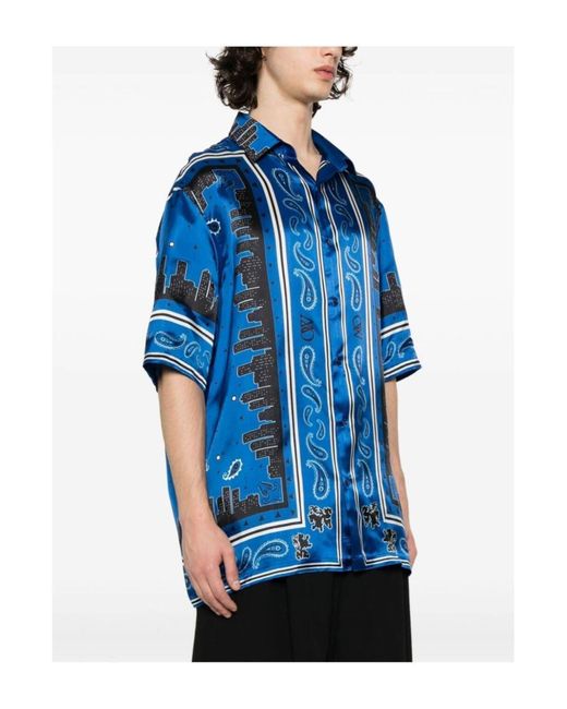 Off-White c/o Virgil Abloh Skyline Paisley Bowling -Hemd mit Muster in Blue für Herren