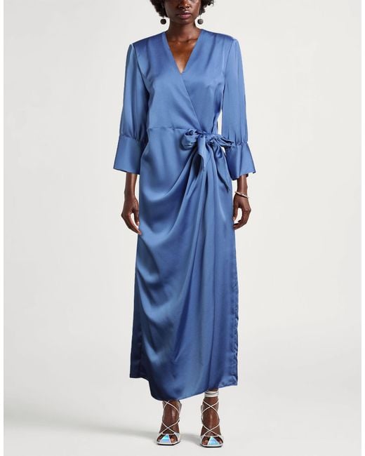 Hanita Blue Maxi Dress Polyester, Elastane